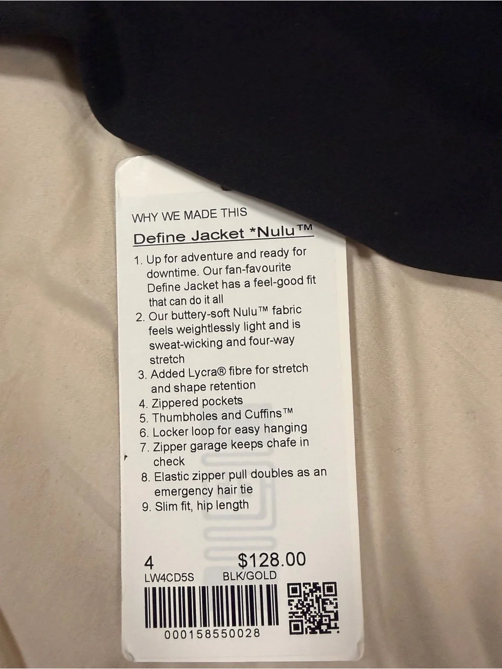 lululemon athletica Black Bomber Jacket with Gold Zippers